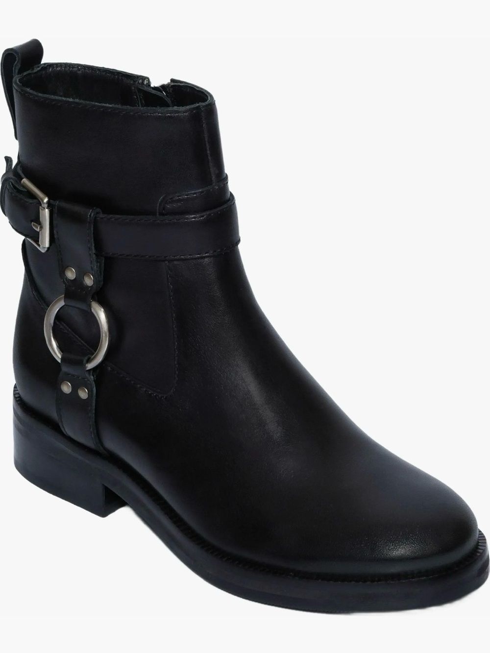 Bernardo (Tyra Moto Booties) Black Real Leather Ankle Boots with Ring Accent - Picture 3 of 6